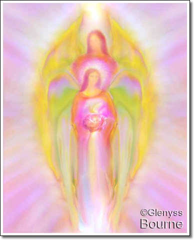 Angel of  Protection and Compassion - Archangel Michael and Mary painting